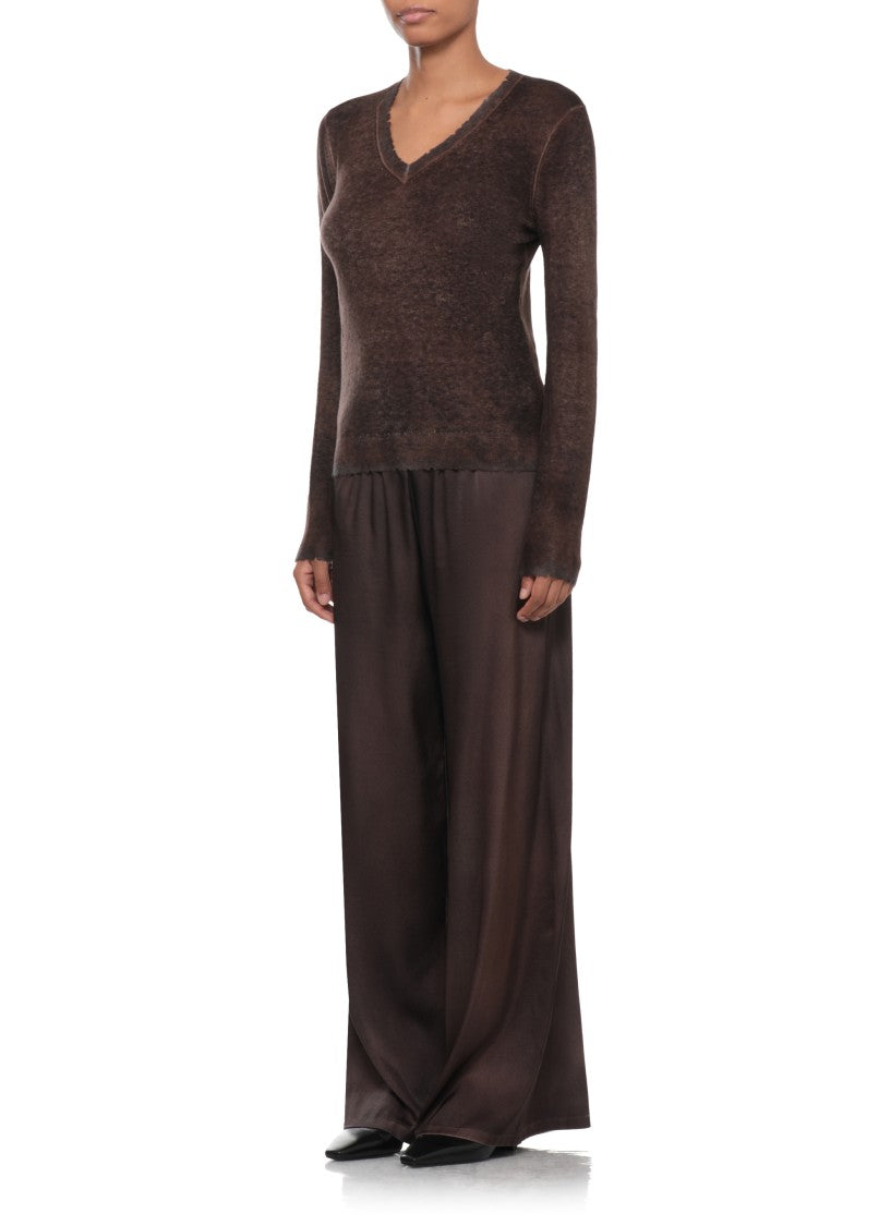 Avant Toi Brown Textured V-Neck Sweater