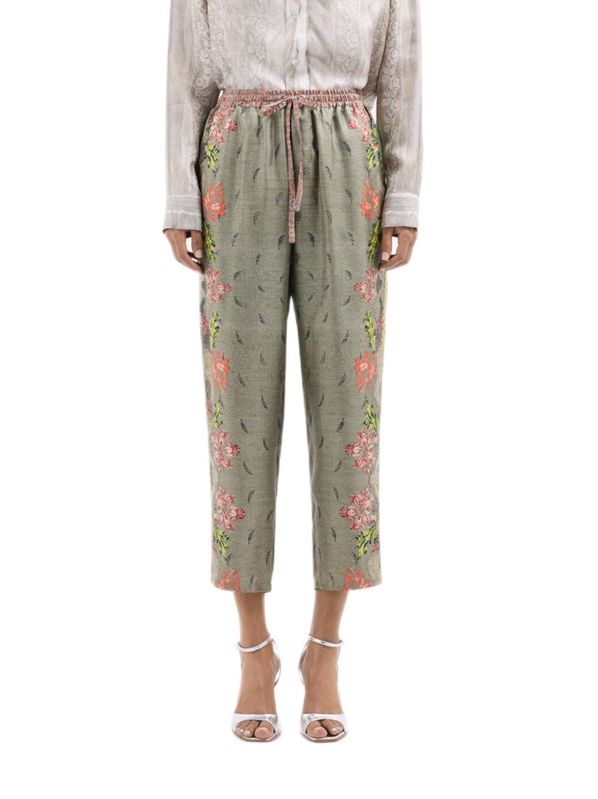Pierre-Louis Mascia Silk Cropped Trousers With Floral Side Prints