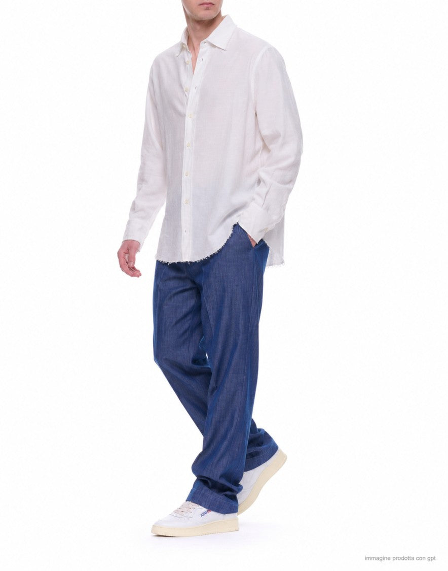 Atomofactory Ivory French Collar Raw Hem Shirt