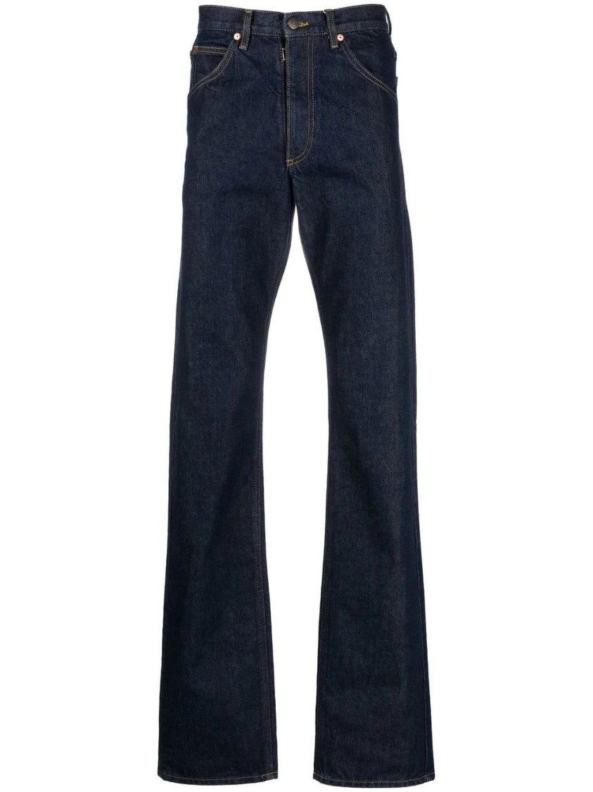 Maison Margiela Deep Blue Five-Pocket Straight Jeans With Rivet Details
