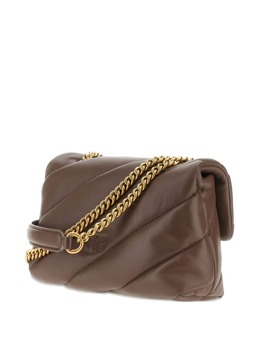Pinko Quilted Brown Leather Bag With Gold-Tone Chain Strap