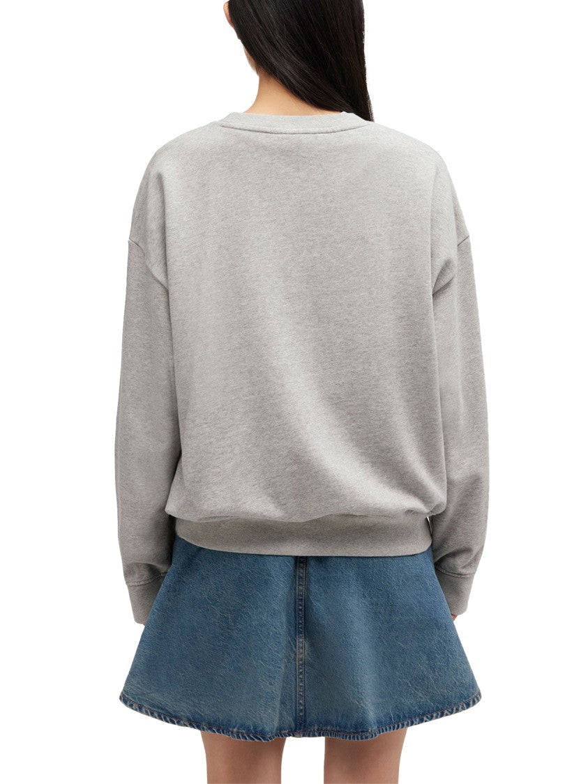 Ganni Heather Grey Crewneck Sweatshirt With Playful Kitty Graphic