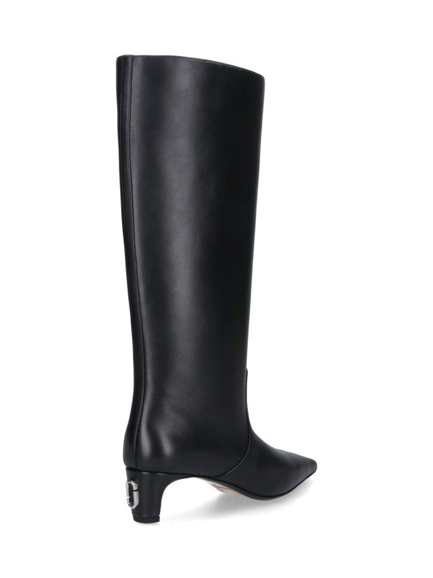Marc Jacobs Pointed Toe Black Lambskin Boots With Raised Stitching
