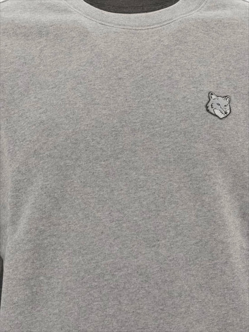 Maison Kitsuné Heathered Grey Long-Sleeve Sweatshirt With Ribbed Details And Iconic Emblem
