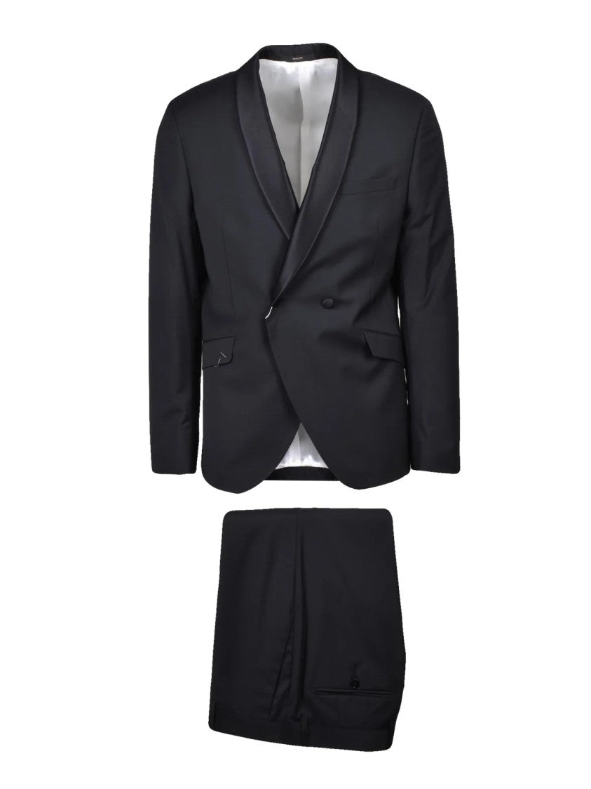 Paoloni Double-Breasted Black Suit With Satin Lapel