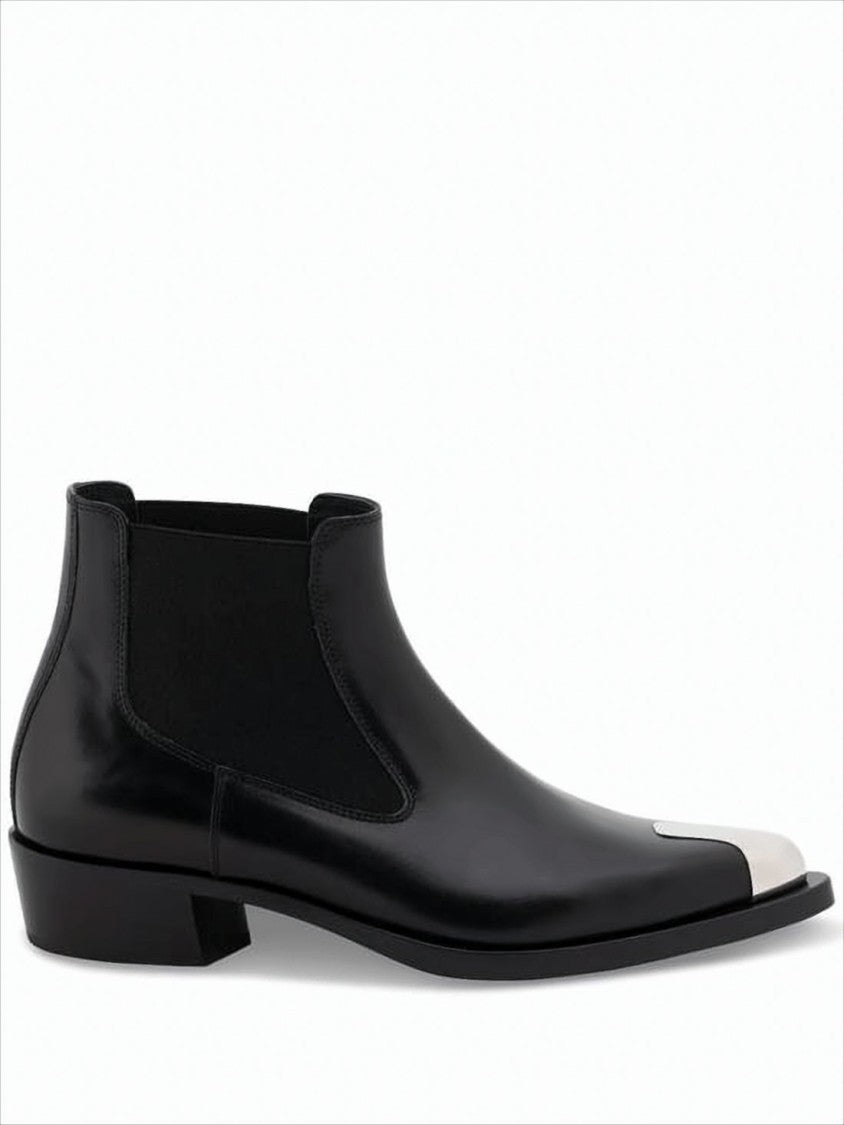 Alexander Mcqueen Ankle Boot With Metallic Toe Cap