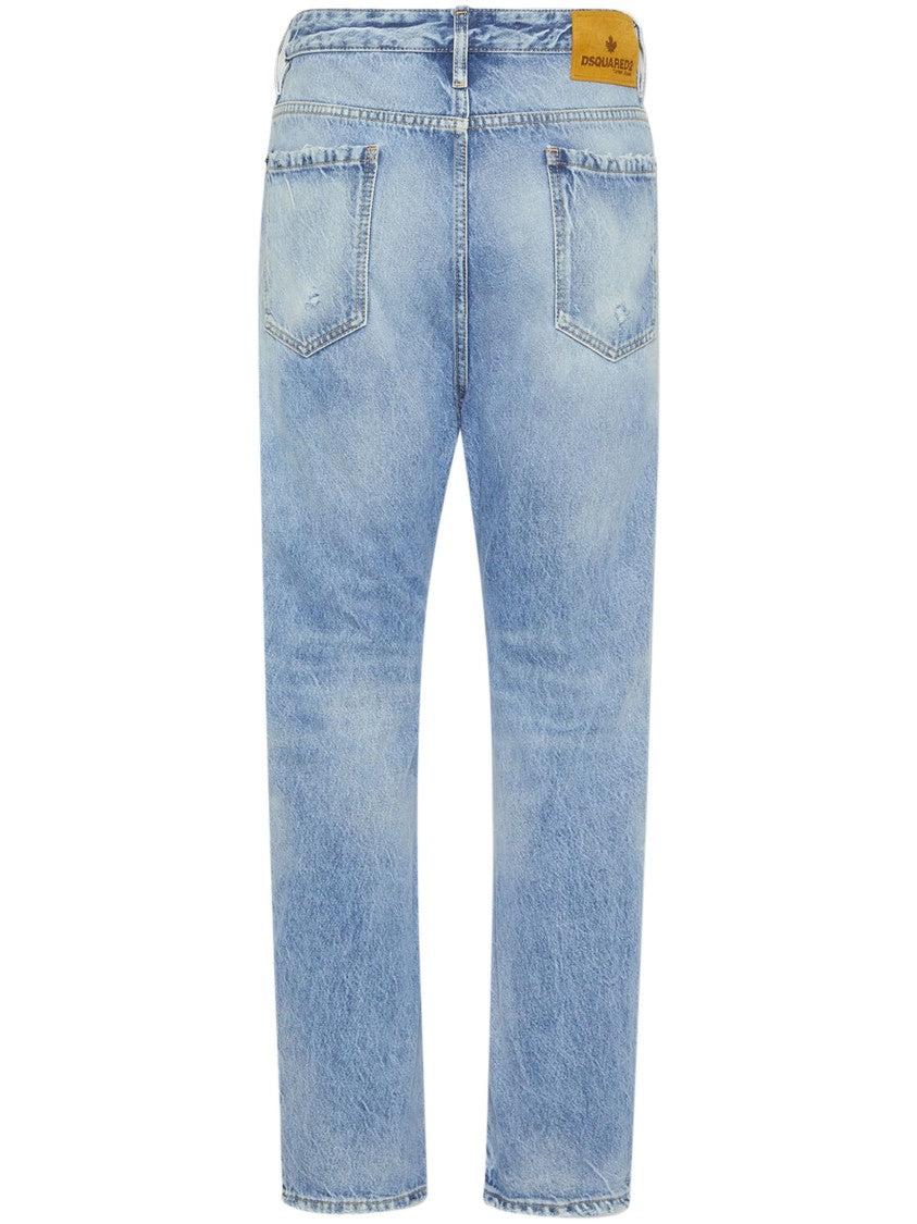 Dsquared2 Relaxed Fit Light Wash Denim Jeans With Vintage Detailing
