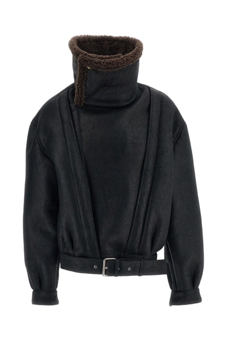 Halfboy Brown/Black Aviator Shearling Leather Jacket