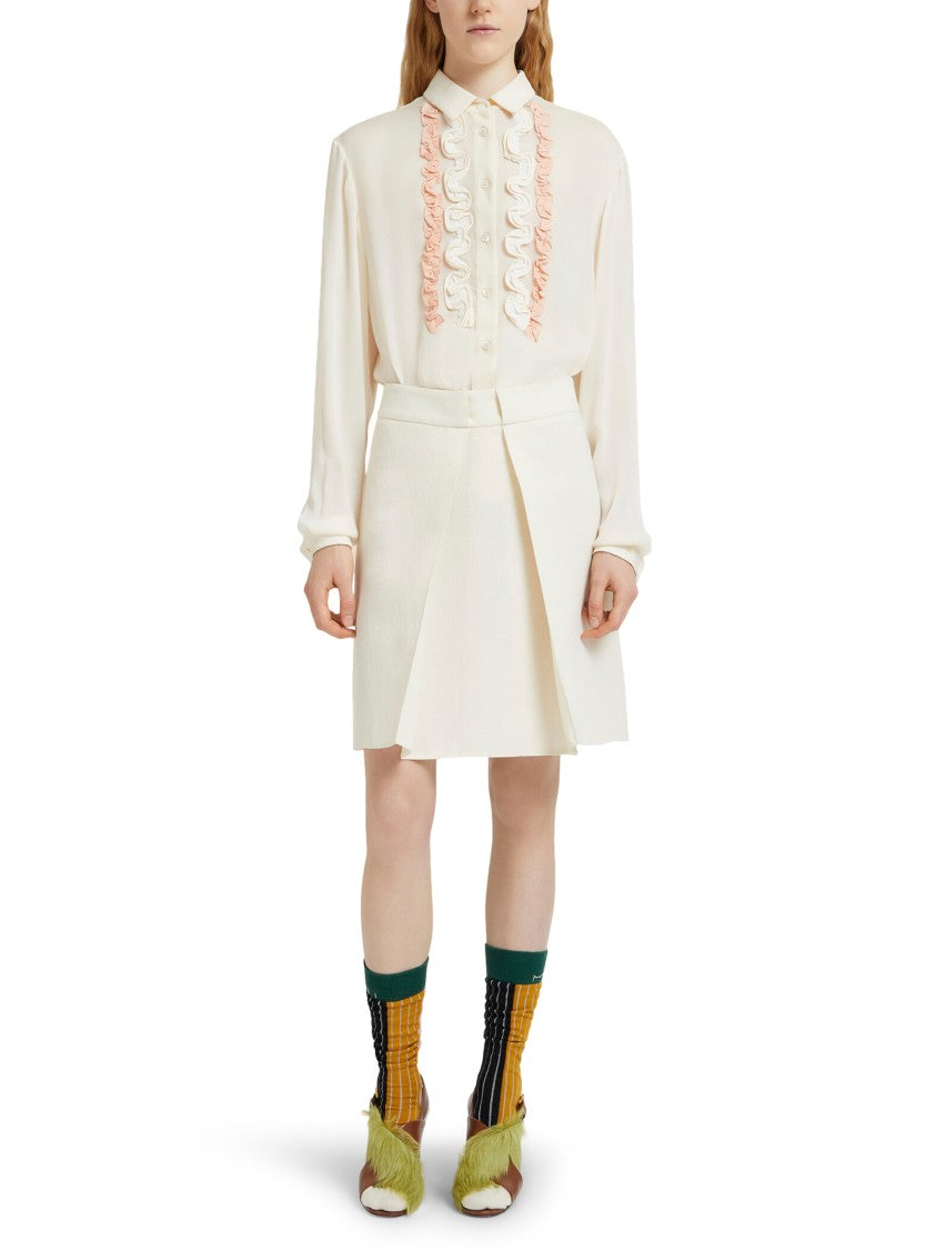 Marni Structured A-Line Mini Skirt In Creamy Ovine Leather