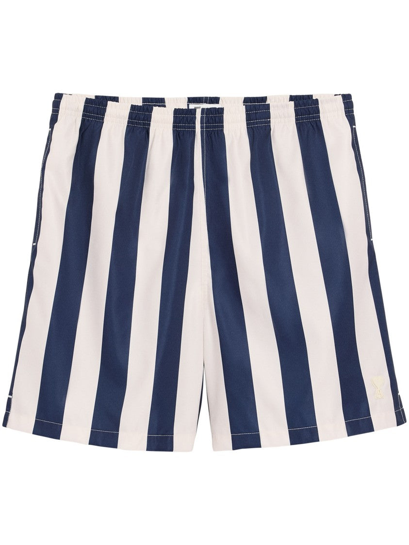 Ami Paris Long Vertical Stripes Swim Shorts With Elastic Waistband