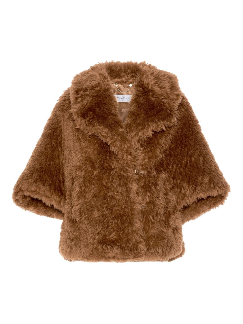 Max Mara Short Boxy Wool Cape With Leather-Trimmed Pockets