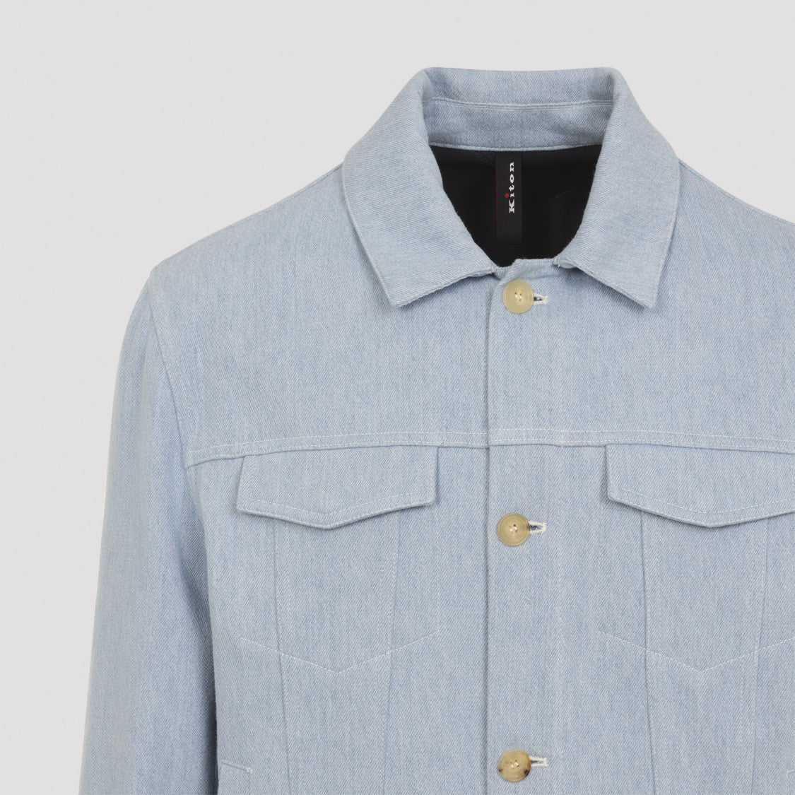 Kiton Light Blue Tailored Jacket With Classic Collar And Flap Pockets