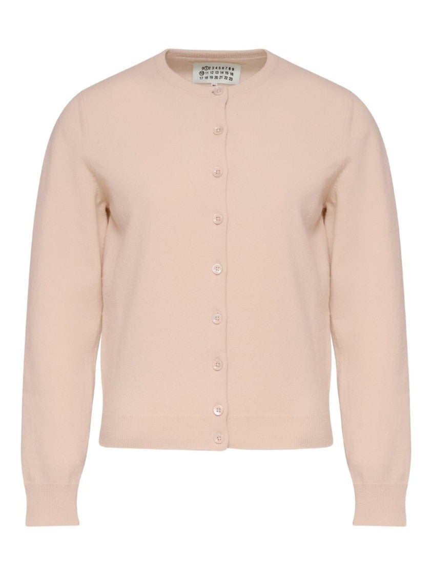 Maison Margiela Light Pink Wool Cardigan With Ribbed Details