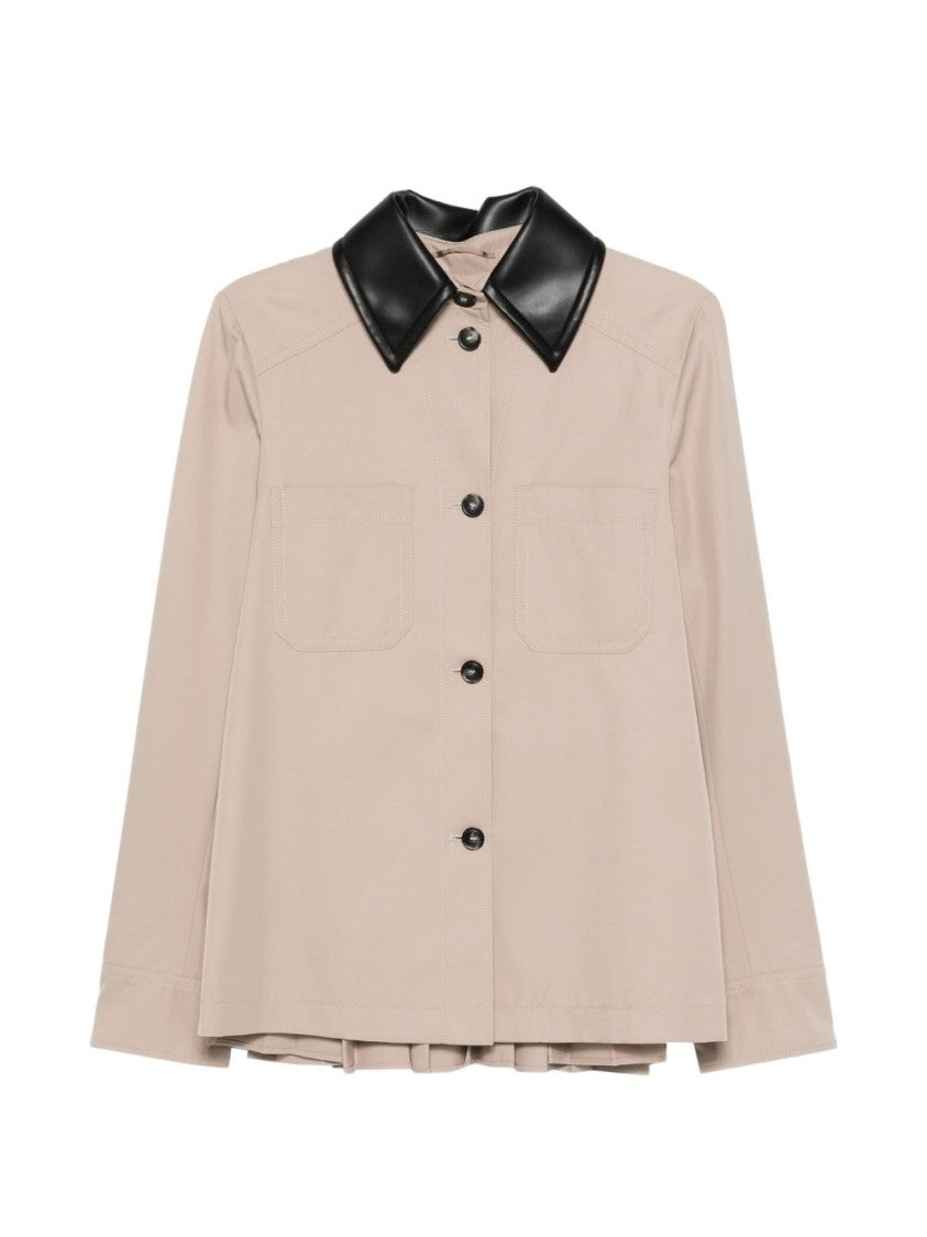Sportmax Beige Leather Shirt Collar Jacket