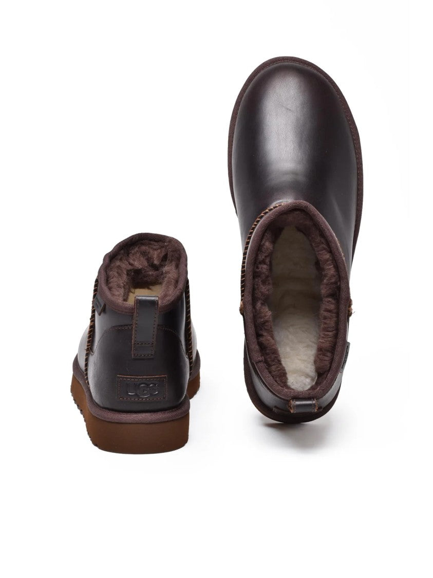 Ugg Brown Leather Plush Mini Boots
