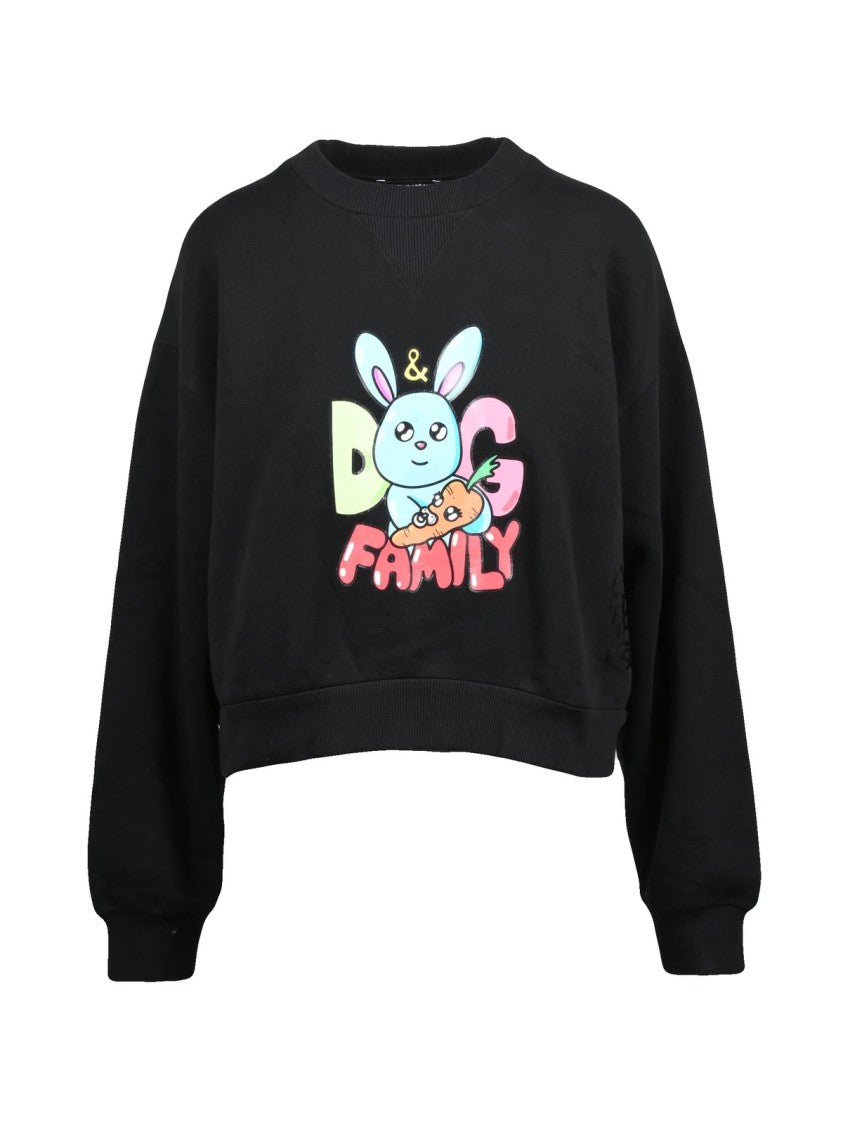 Dolce & Gabbana Black Playful Bunny Graphic Cropped Sweatshirt