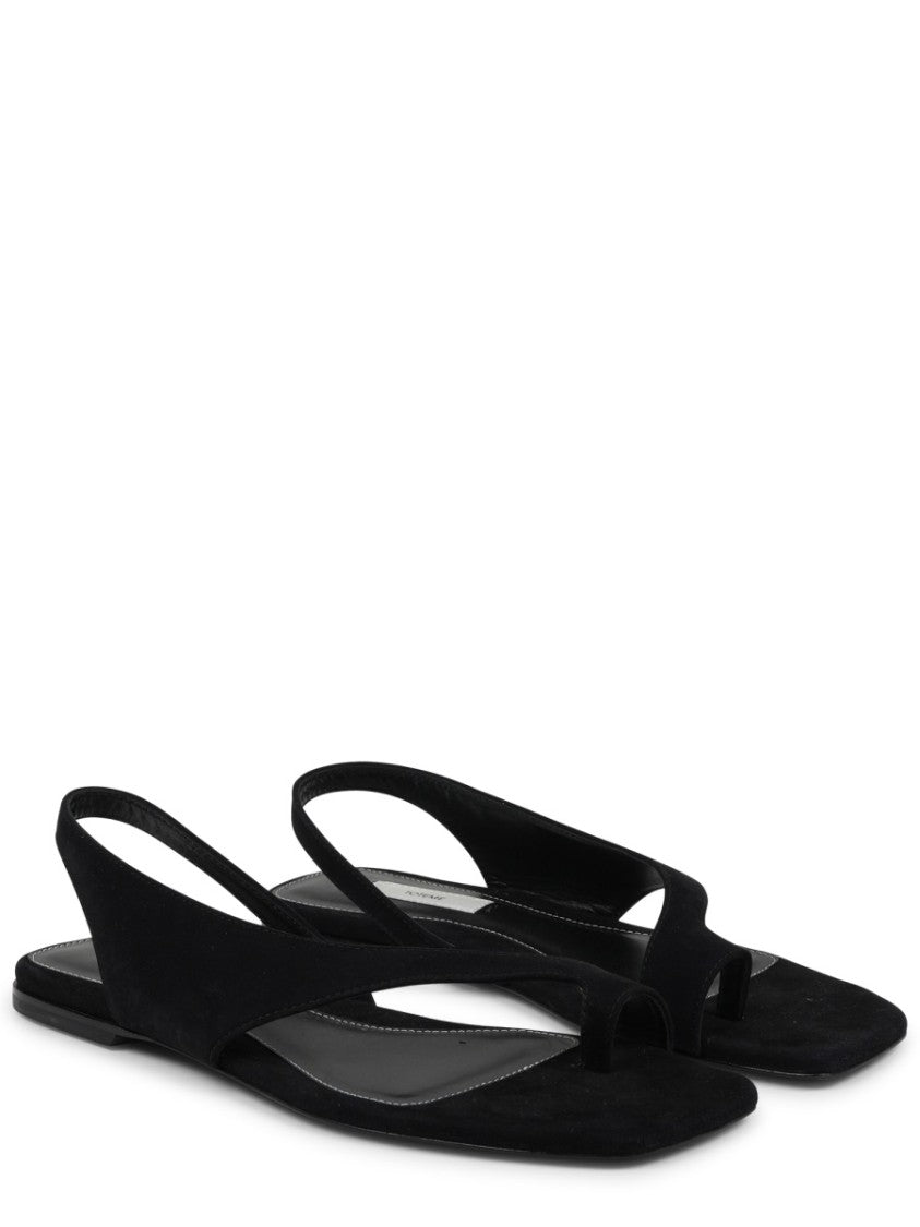 Totême Sleek Suede Sandal With Unique Toe Loop Strap