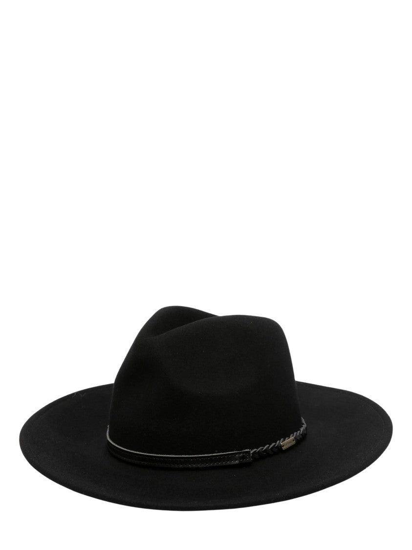 Barbour Structured Black Wool Hat With Braided Strap