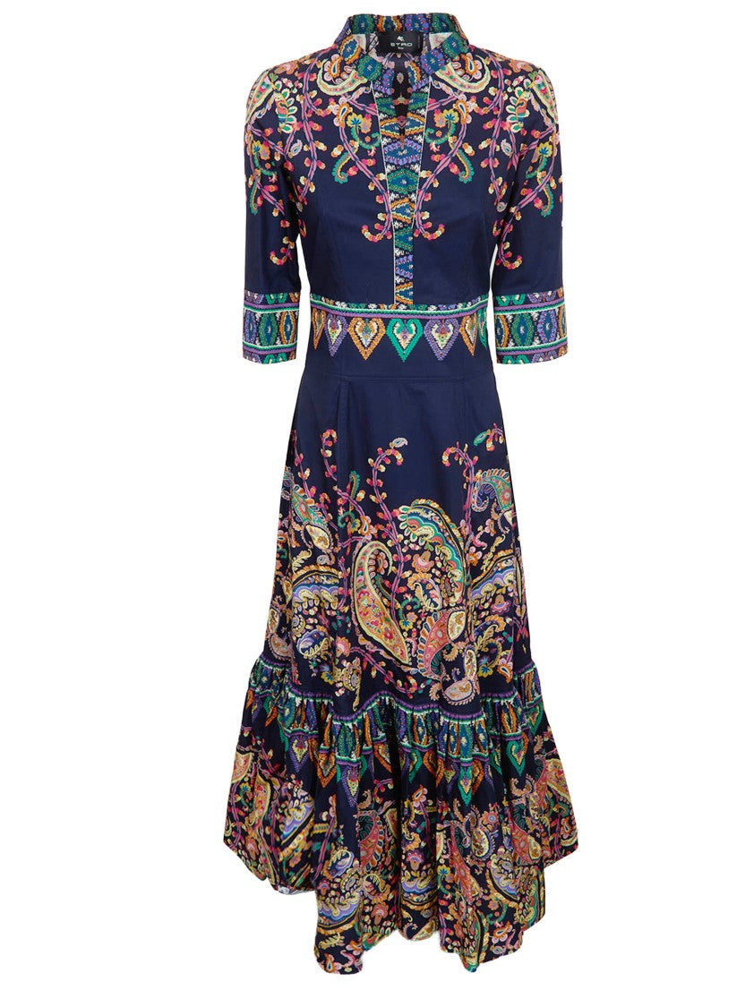 Etro Pure Cotton Poplin Fit-And-Flare Floral Paisley Dress