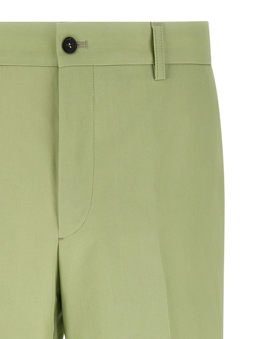 Prada Straight Leg Cotton Poplin Pants With Stretched Pleats