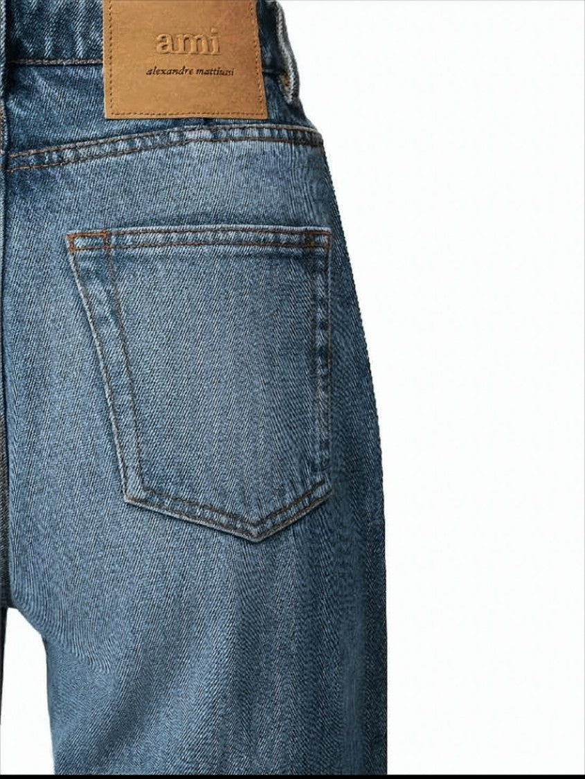 Ami Straight-Leg Denim Pants With Subtle Fading