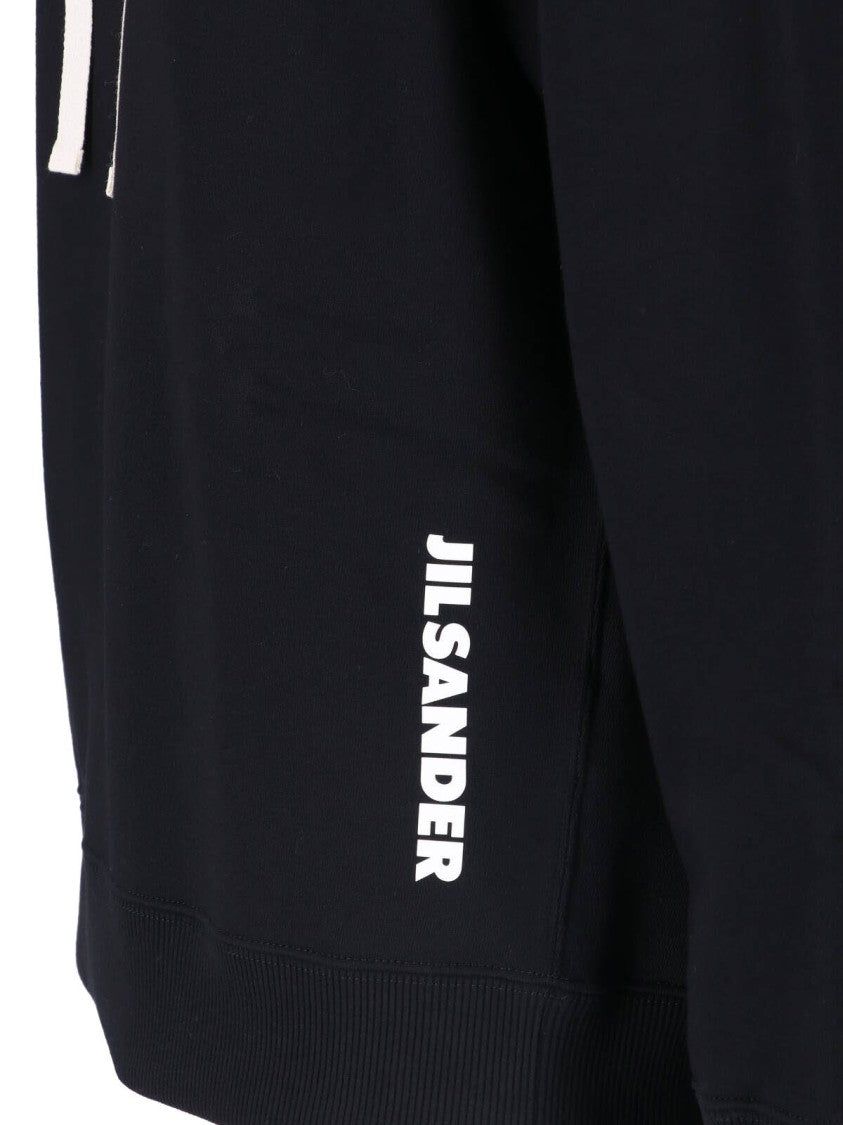 Jil Sander Relaxed Fit Black Hooded Sweatshirt With Drawstring