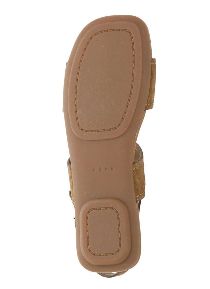Hogan Brown H685 Iconic H Suede Sandals
