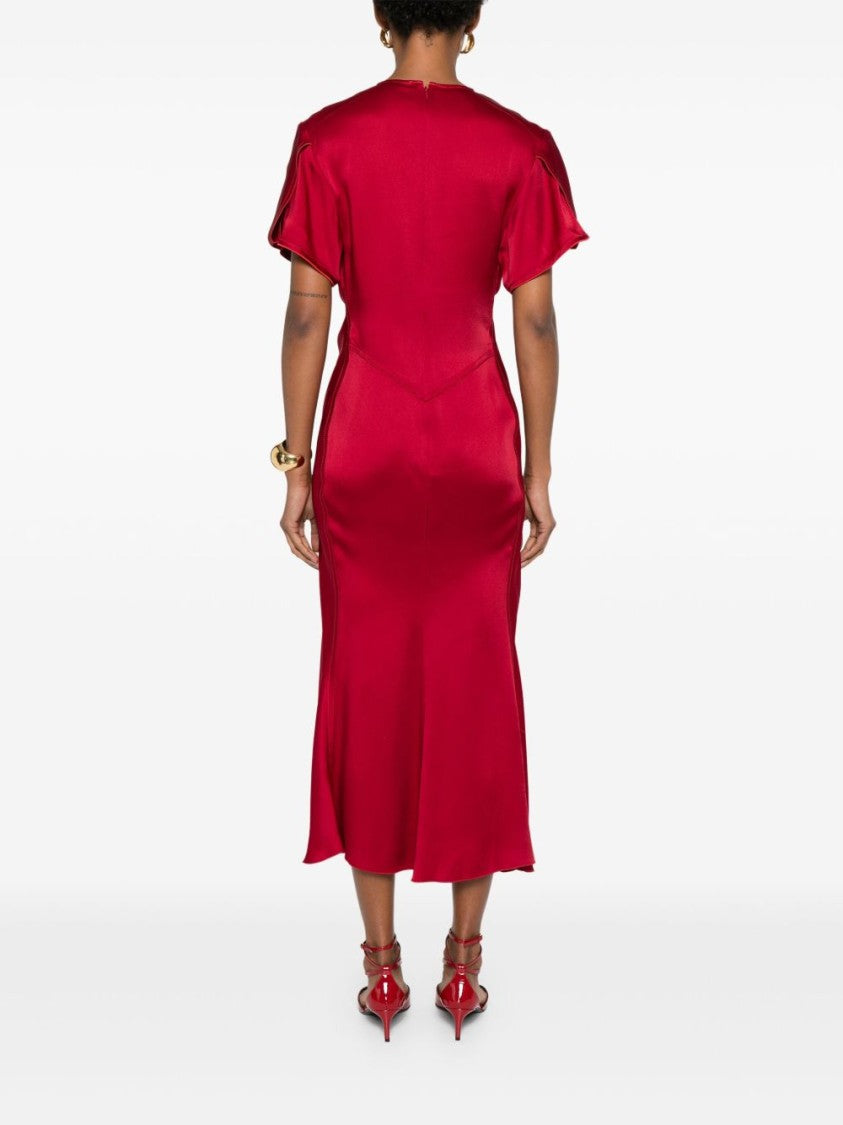 Victoria Beckham V-Neck Fitted Waistline Dress With Concealed Zip
