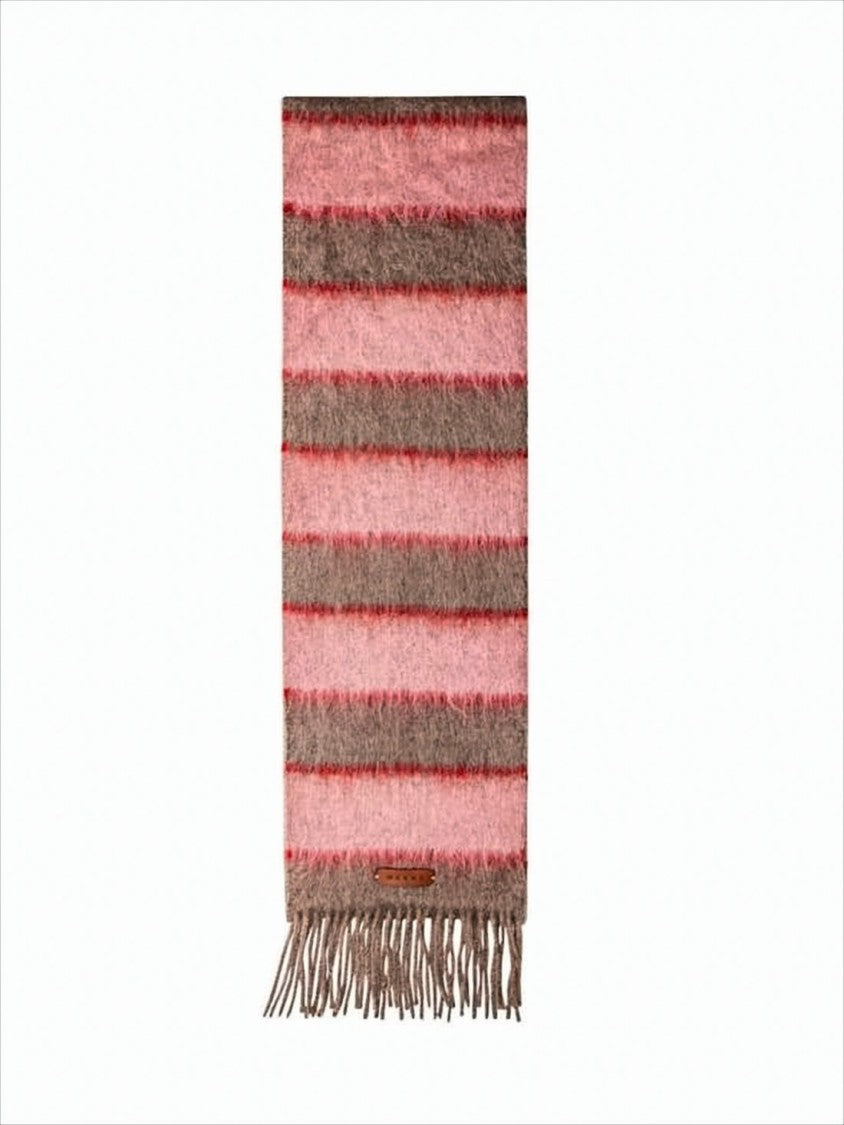 Marni Rectangular Striped Scarf In Muted Pink And Brown Tones