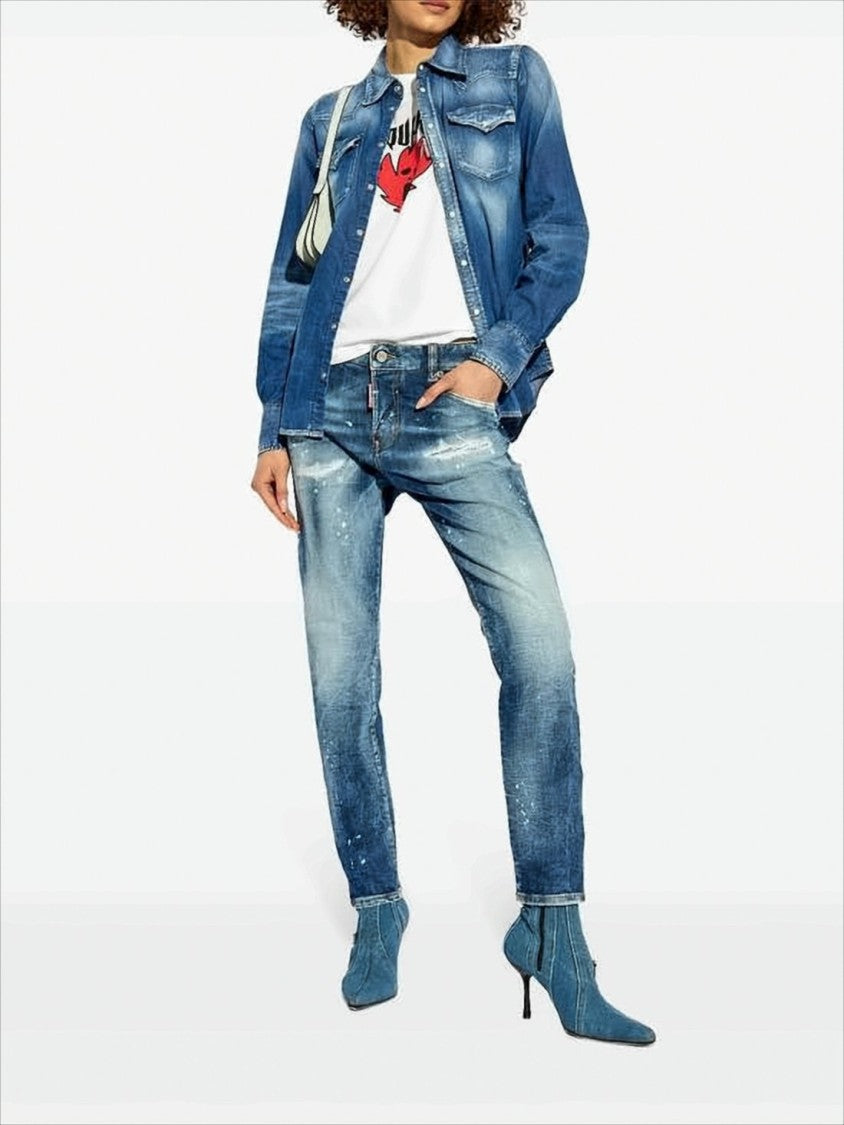 Dsquared2 Ankle-Length Denim Pants With Distressed Detailing