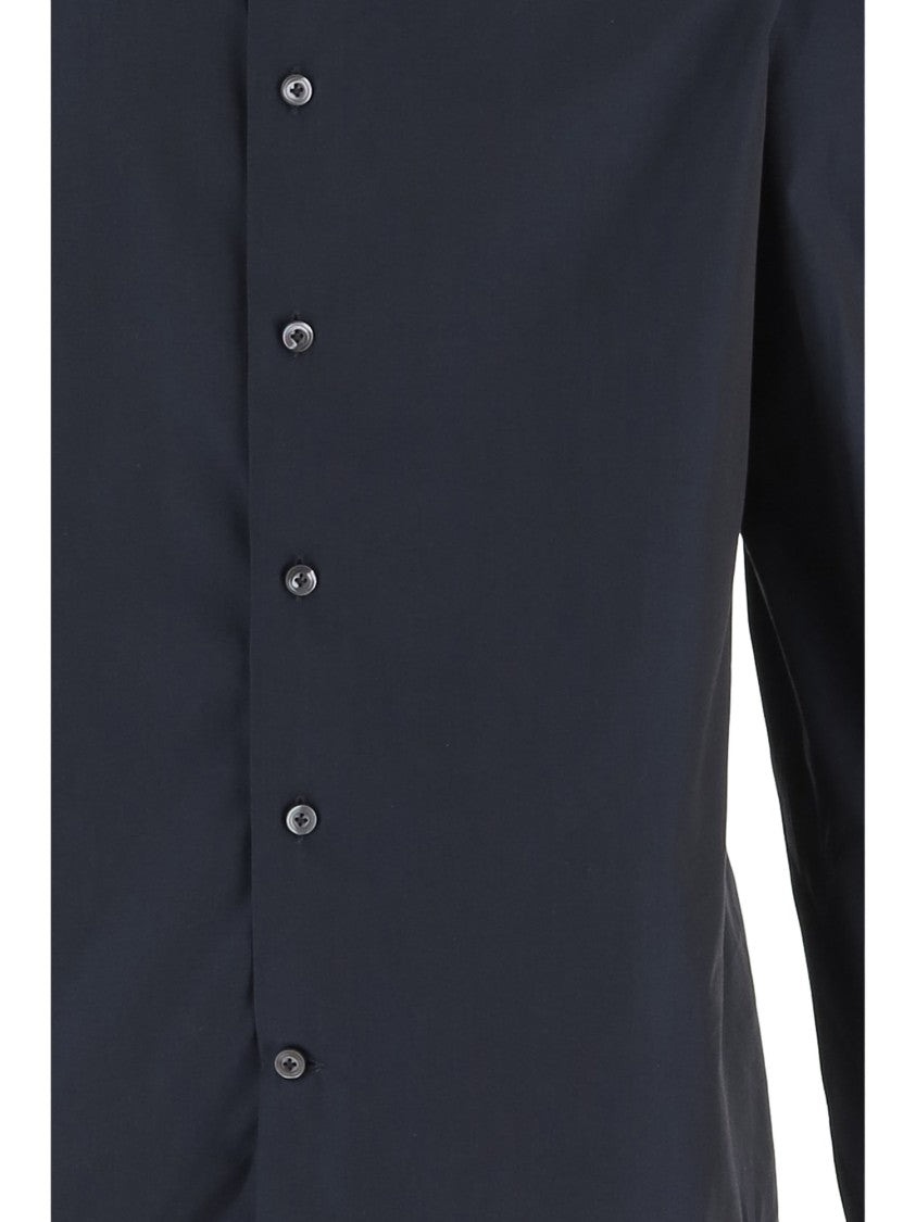 Gherardi Dark Navy Cotton Blend Shirt With Classic Collar