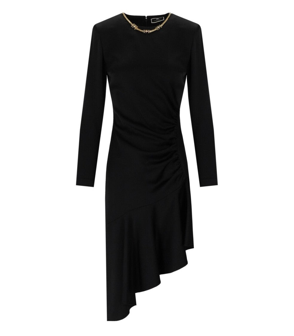 Elisabetta Franchi Black Asymmetric Dress With Necklace