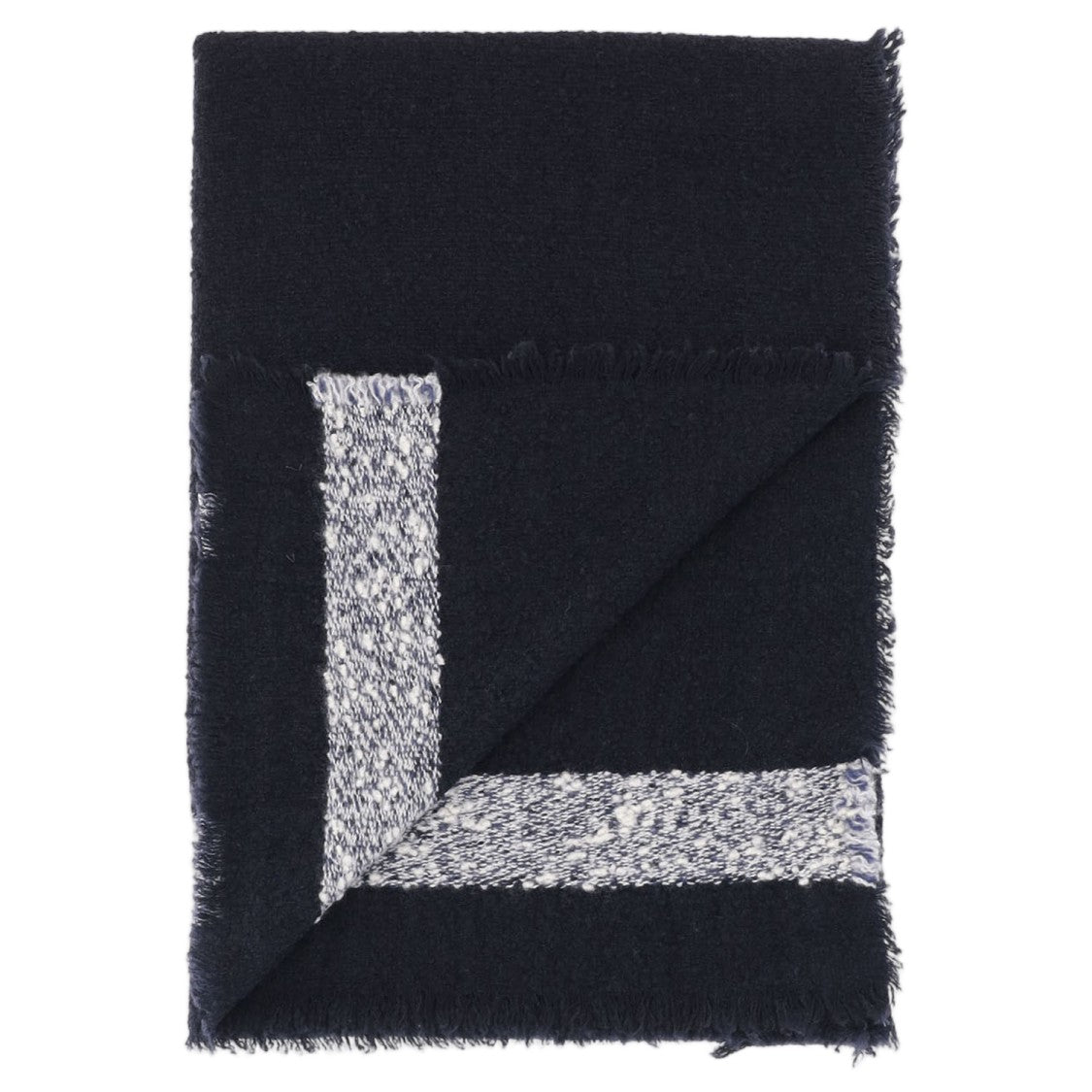 Faliero Sarti Rectangular Navy Scarf With Textured Contrast Trim