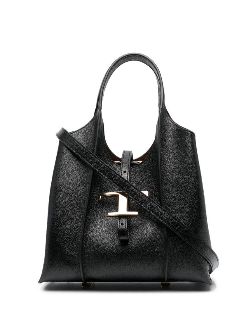 Tod's Spacious Black Leather Tote With Gold-Tone Buckle Closure