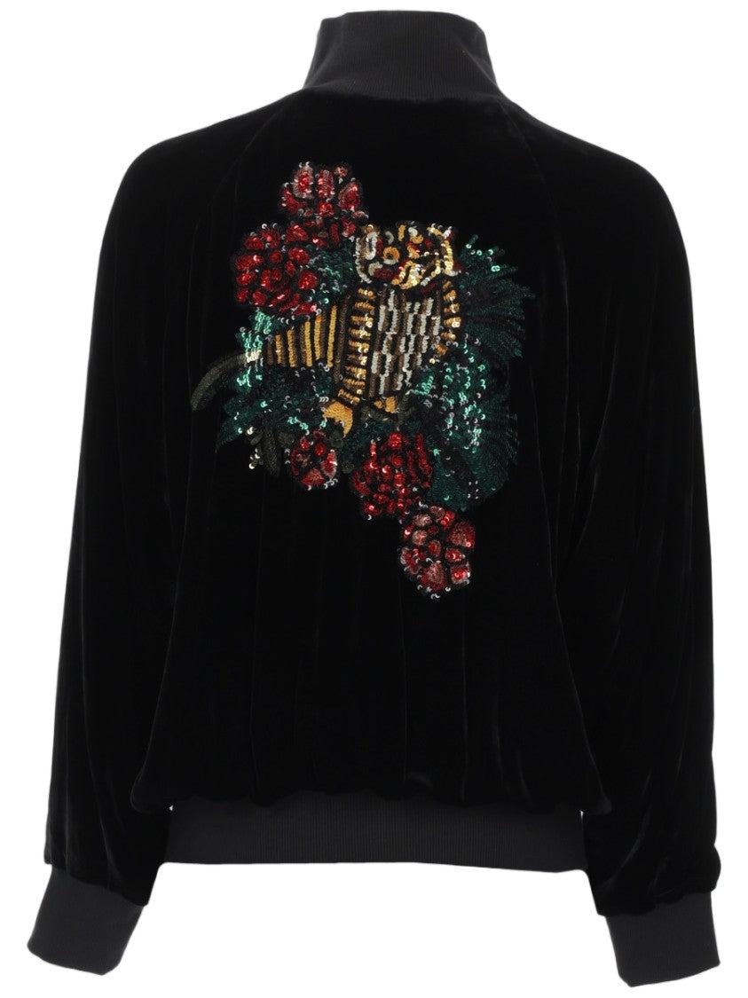 P.A.R.O.S.H. Black Velvet Jacket With Colorful Sequin Embellishments