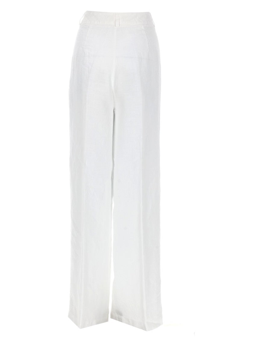 120% Lino White Luxurious Linen Wide-Leg Trousers