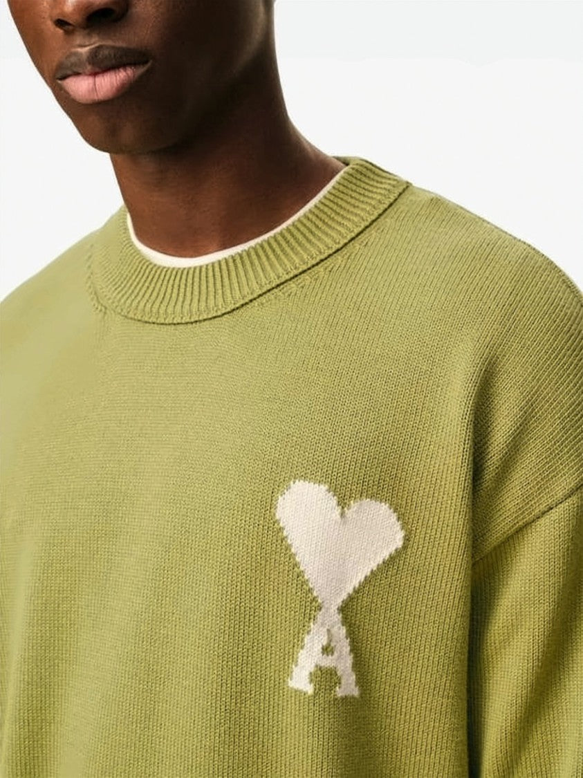 Ami Paris Heart-Motif Wool And Cotton Blend Crewneck Sweater