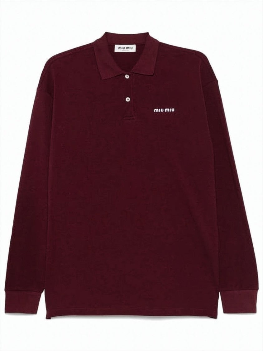 Miu Miu Burgundy Long-Sleeve Polo Shirt