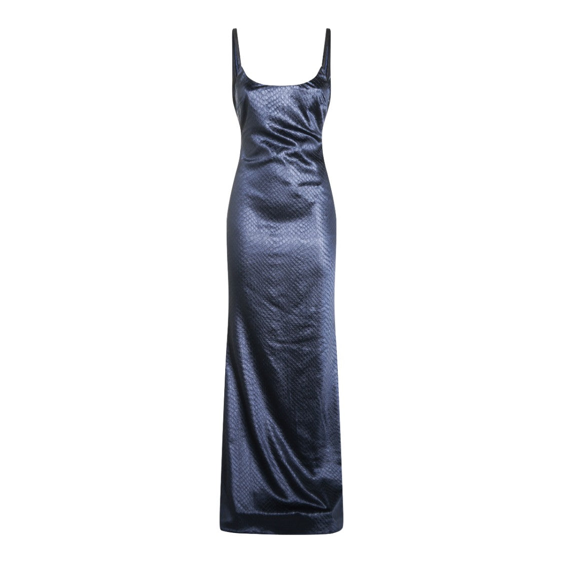 Elisabetta Franchi Night Blue Long Dress With Squared Neckline And Slit Detail