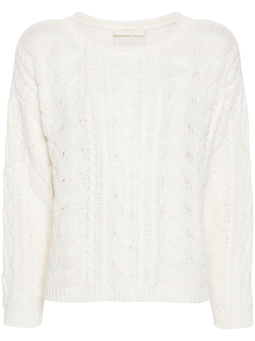Twin-Set Logo-Patch Cable-Knit Sweater