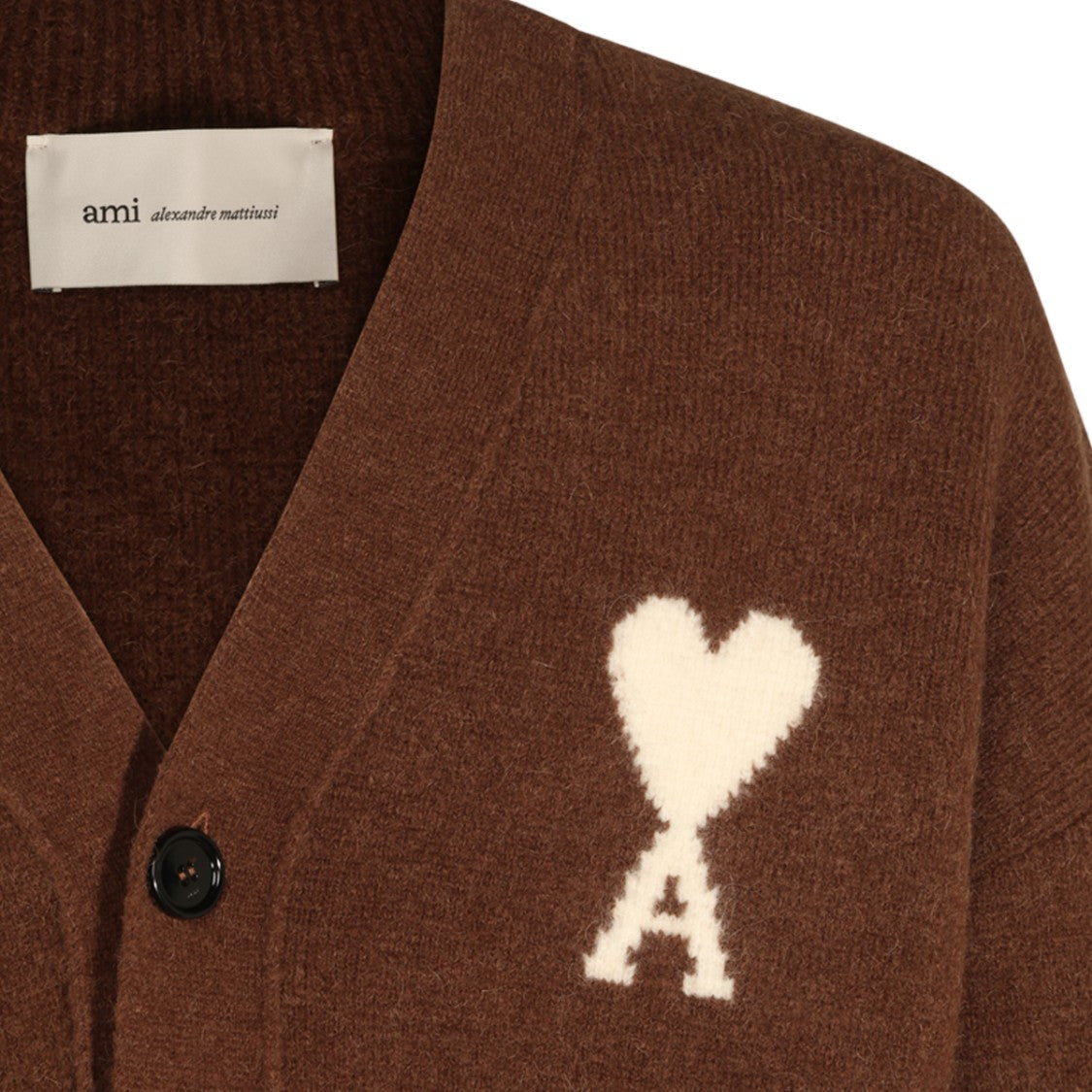 Ami Paris Cardigan-Style Sweater With V-Neck And Embroidered Heart Detail