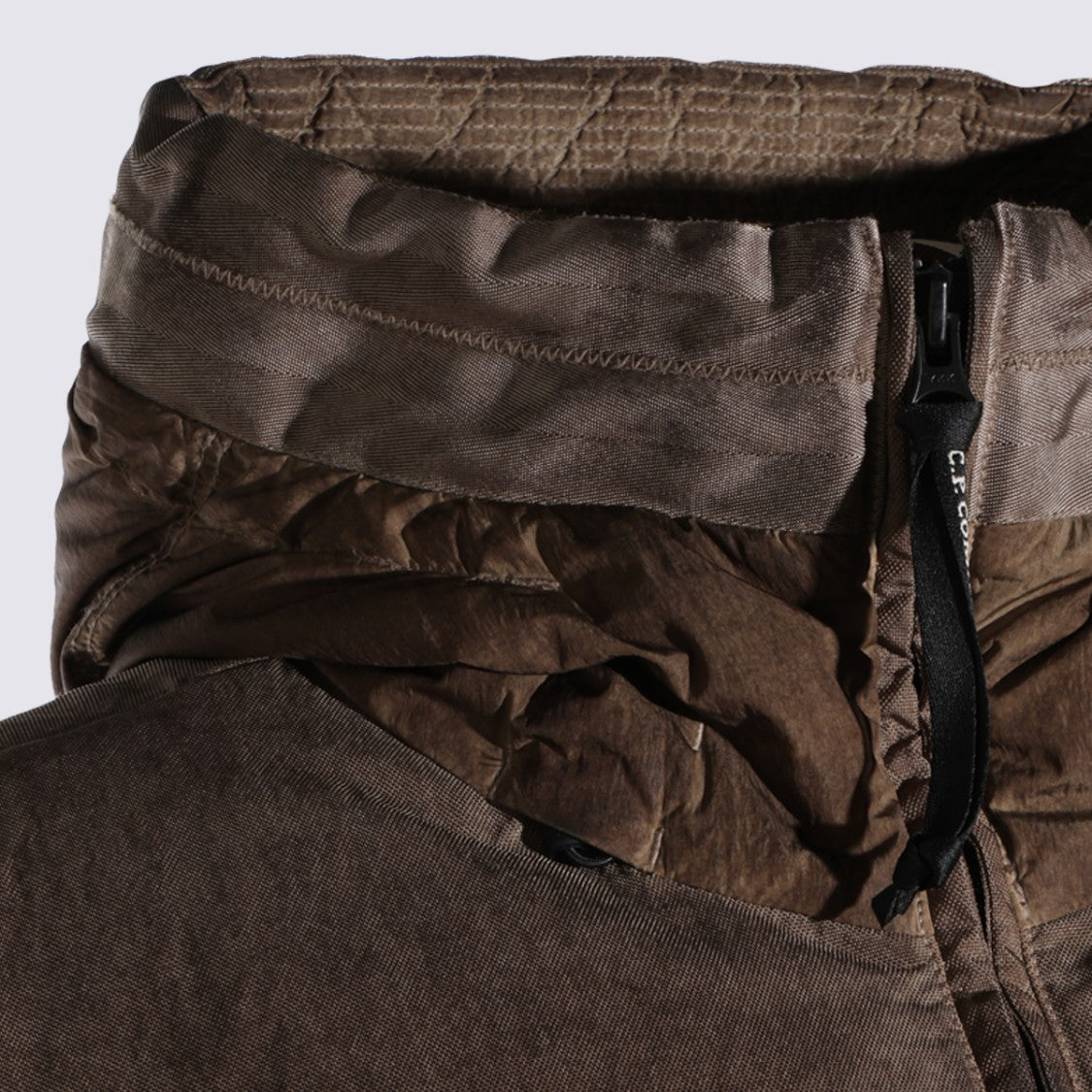 C.P. Company Padded Quilted Coat With High Collar And Contrasting Trimming