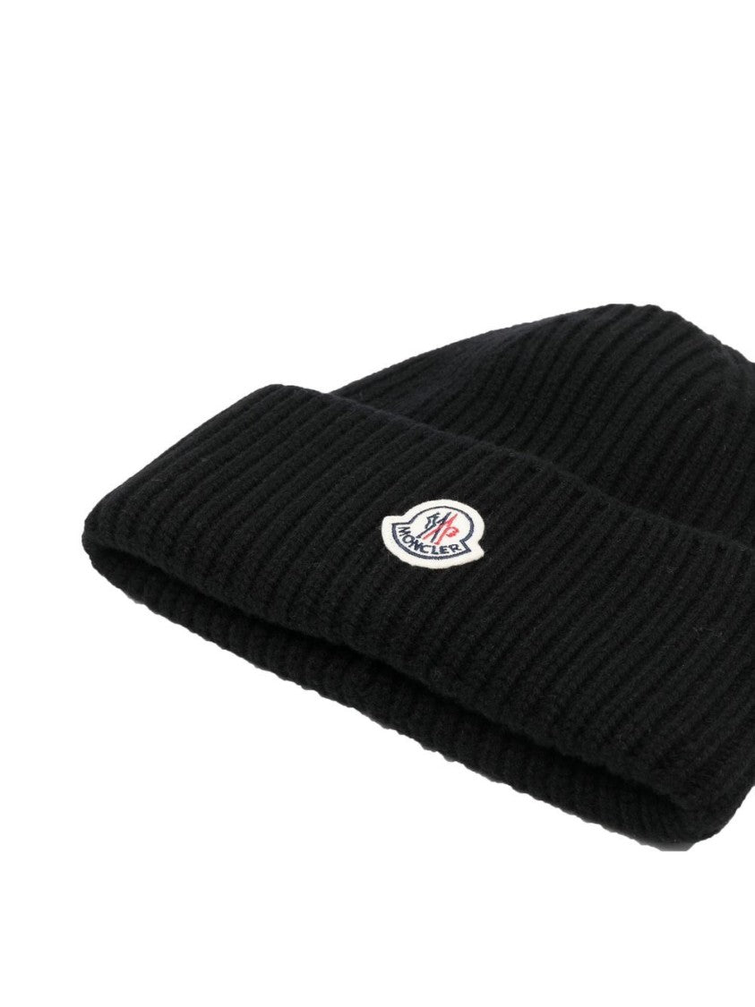 Moncler Ribbed Black Wool And Cashmere Cap