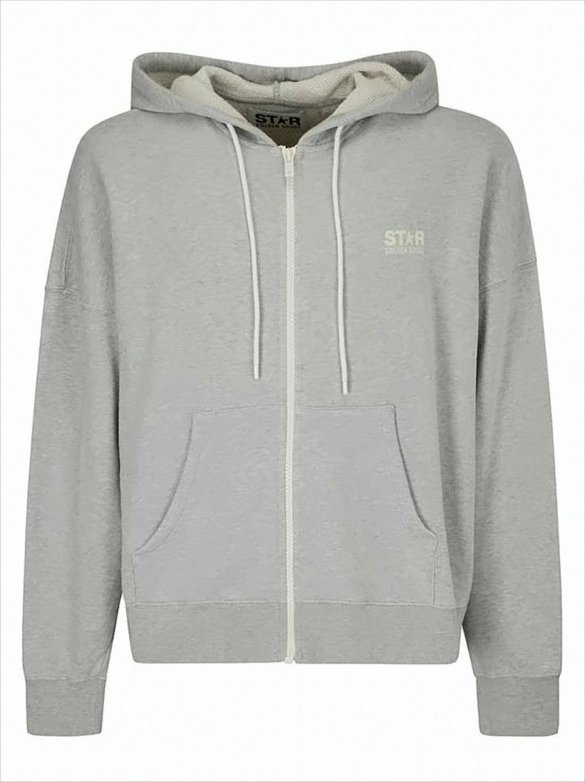 Golden Goose Heathered Crop Zip-Up Hoodie With Drawstring And Front Pockets