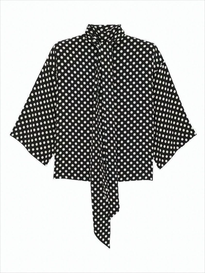 Saint Laurent Polka Dot Tie-Neck Blouse With Cropped Hem