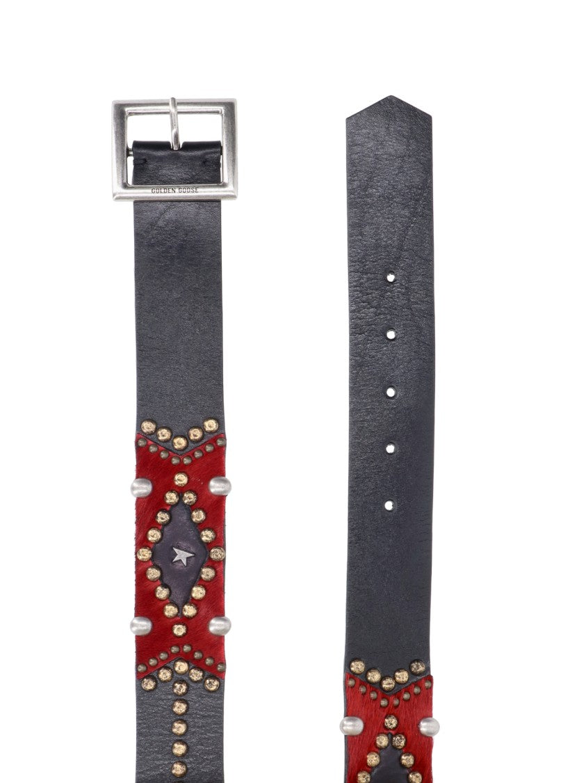 Golden Goose Sierra Adjustable Black Calf Leather And Pony Hair Belt