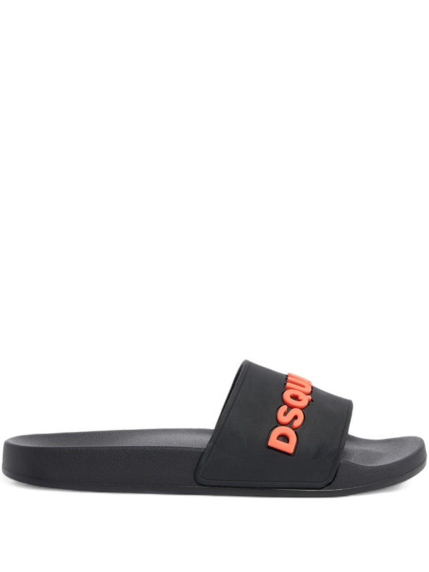 Dsquared2 Black Raised Logo Flat Moulded Sandals