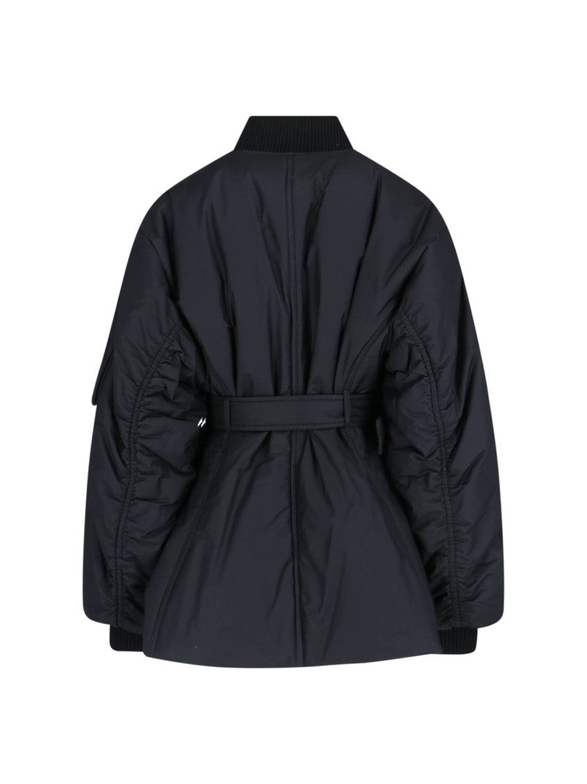 Alaïa Black Cotton Blend Bomber Jacket With Draped Details