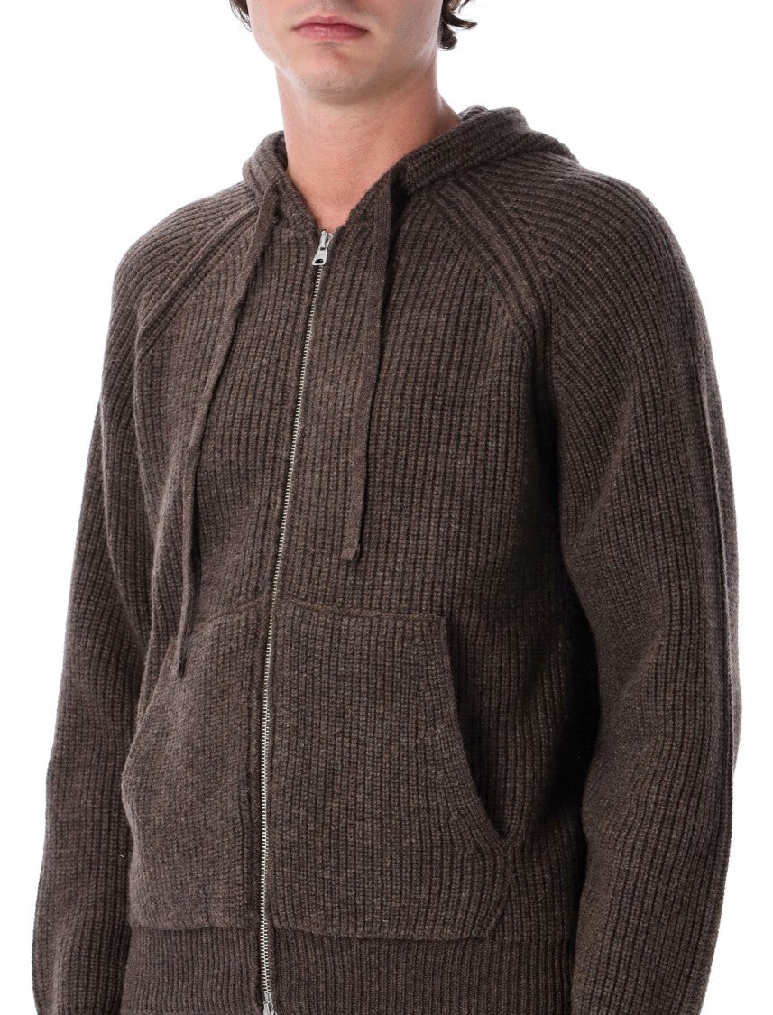 Dunst Ribbed Zip-Up Hooded Knit Cardigan