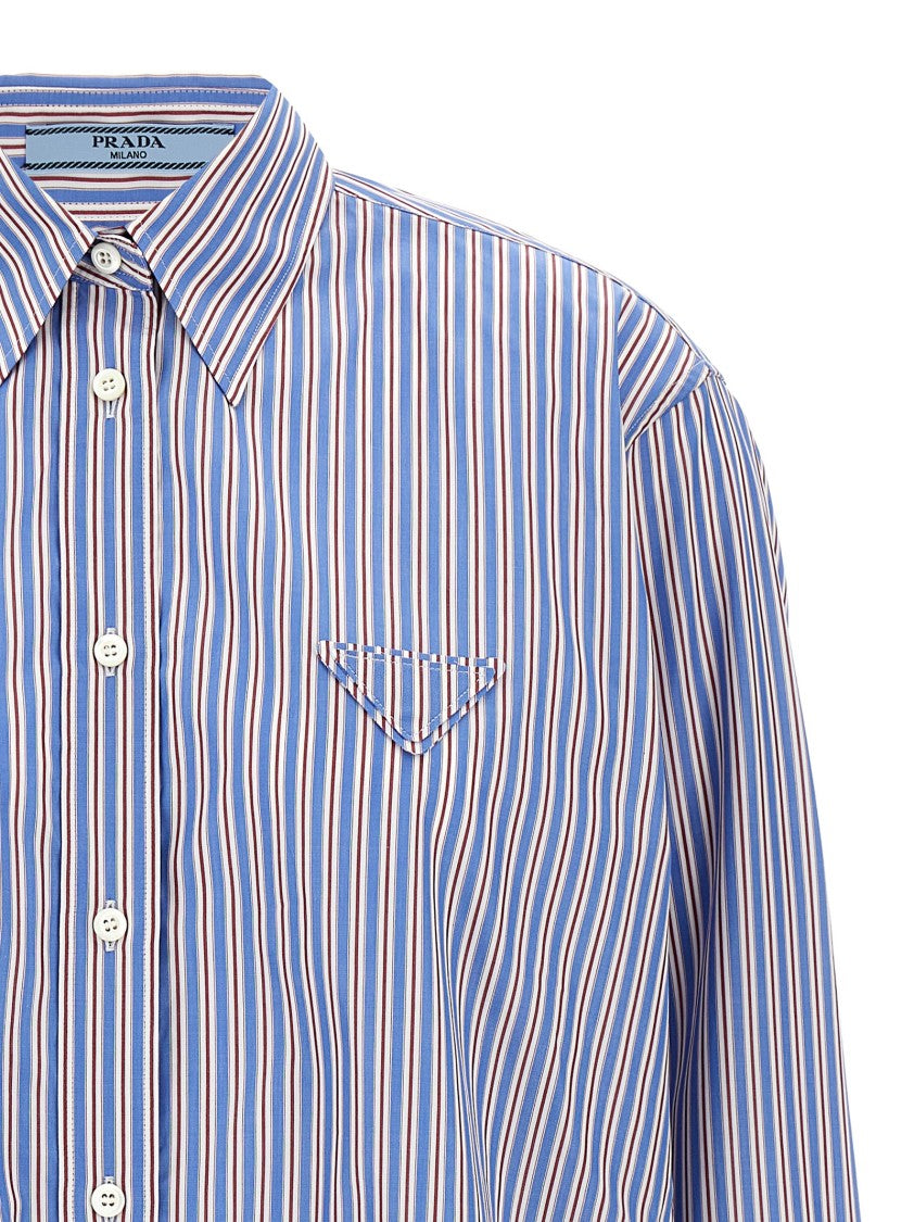 Prada Triangle Logo Striped Cotton Poplin Shirt